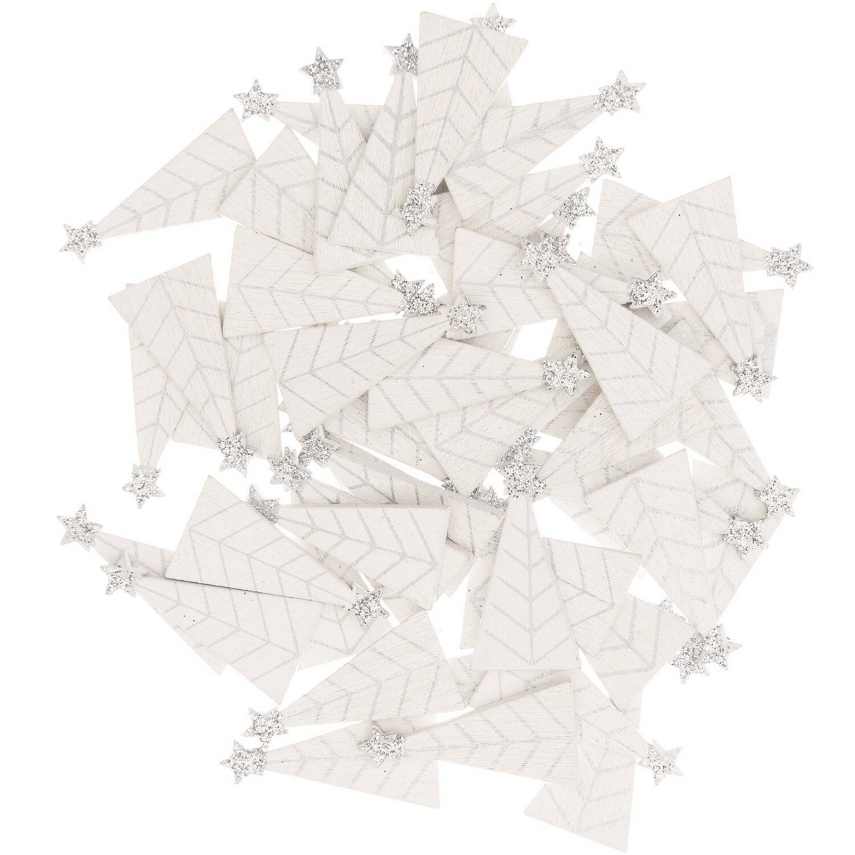 Wooden Christmas tree confetti with silver detail – 48 pack