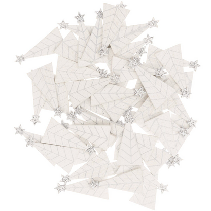 Wooden Christmas tree confetti with silver detail – 48 pack