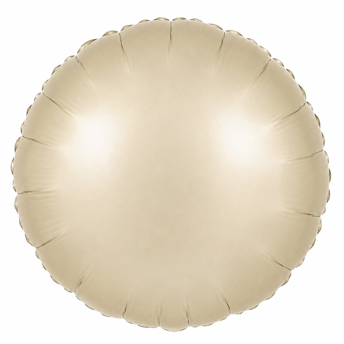 A round metallic foil balloon in champagne gold, shown against a plain white background.