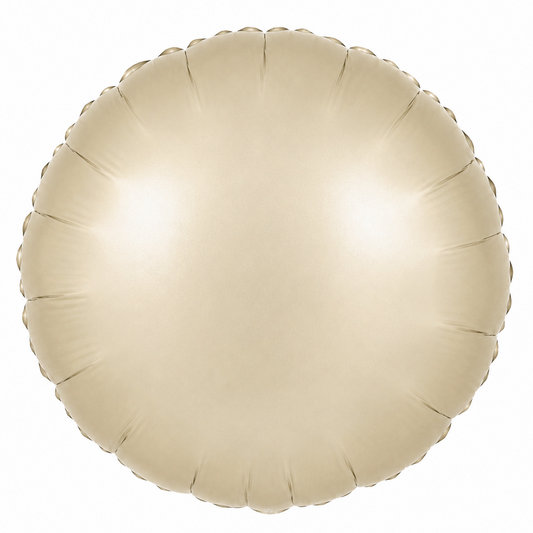 A round metallic foil balloon in champagne gold, shown against a plain white background.
