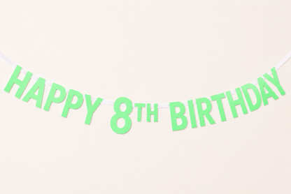 A mint 'HAPPY 8TH BIRTHDAY' Custom Made Personalised Banner Choose your Age