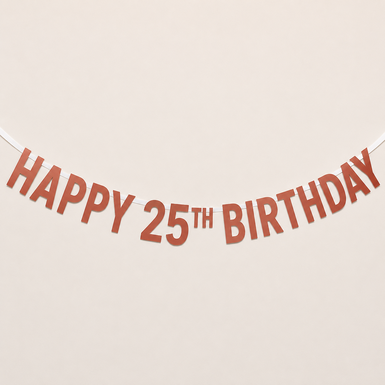 A terracotta 'HAPPY 25TH BIRTHDAY' Custom Made Personalised Banner Choose your Age