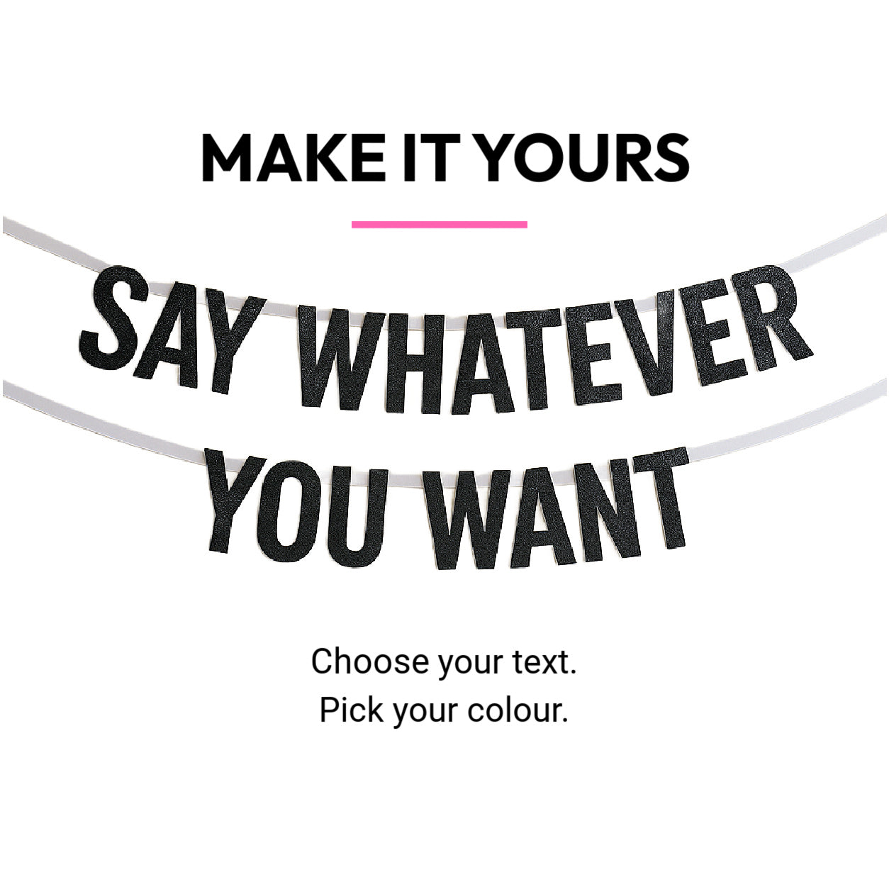 Party banner with customizable text on a white background