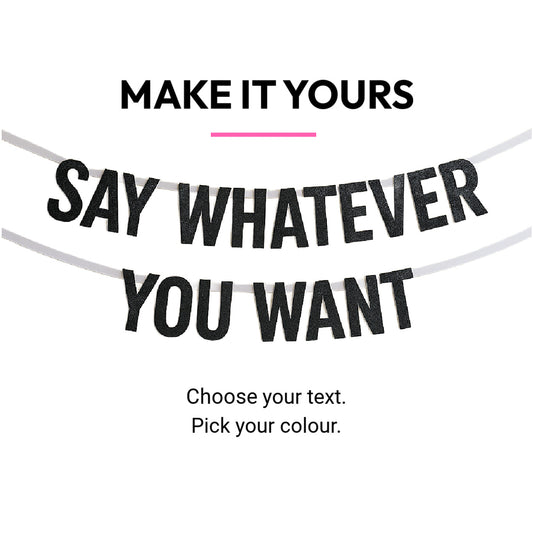 Party banner with customizable text on a white background