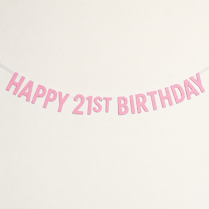 A pink 'HAPPY 21ST BIRTHDAY' Custom Made Personalised Banner Choose your Age