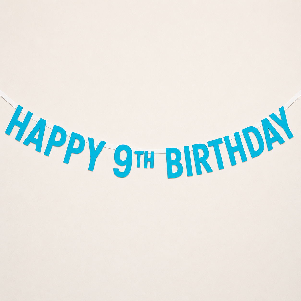 An aqua 'HAPPY 9TH BIRTHDAY' Custom Made Personalised Banner Choose your Age