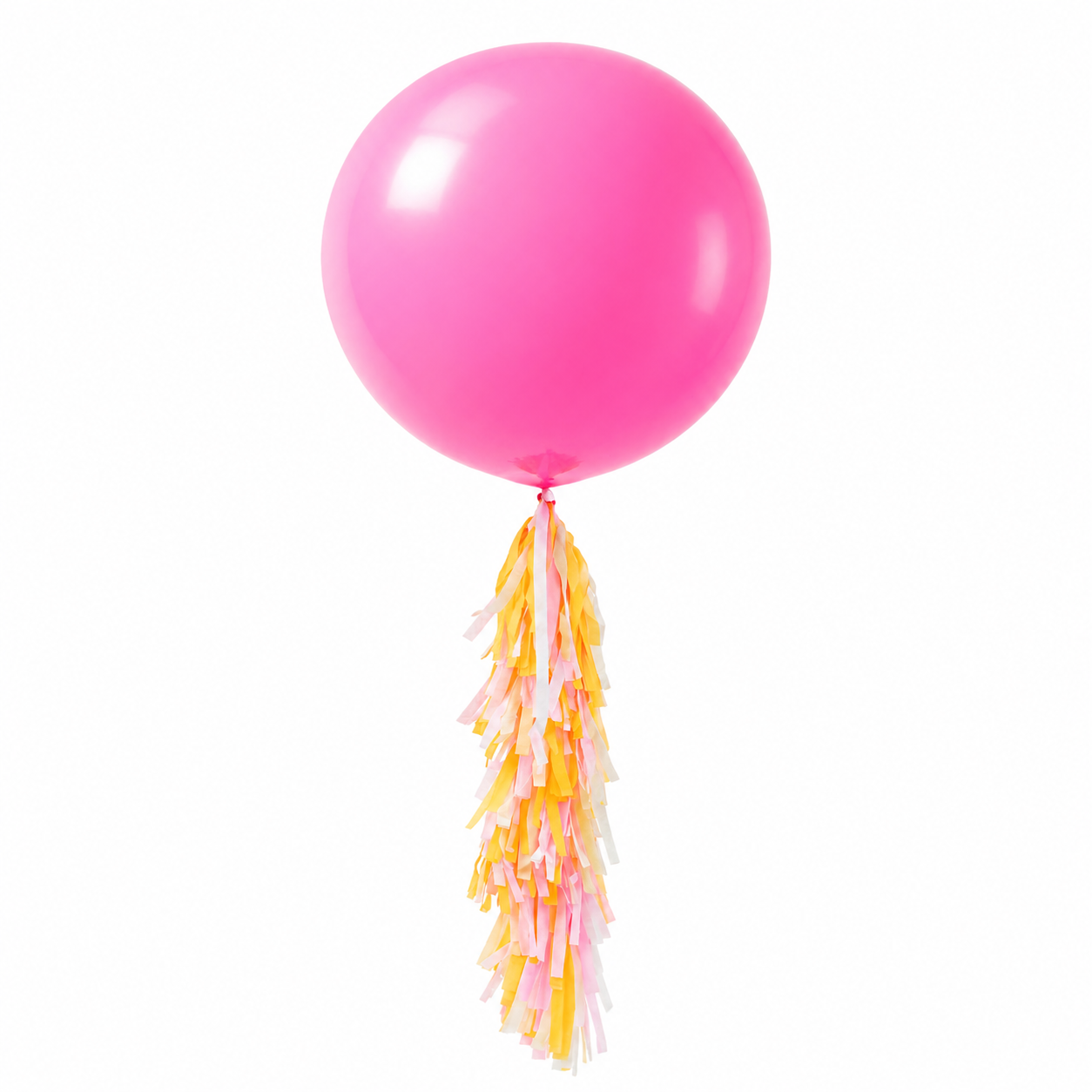 Pink balloon with colorful tassels on a white background