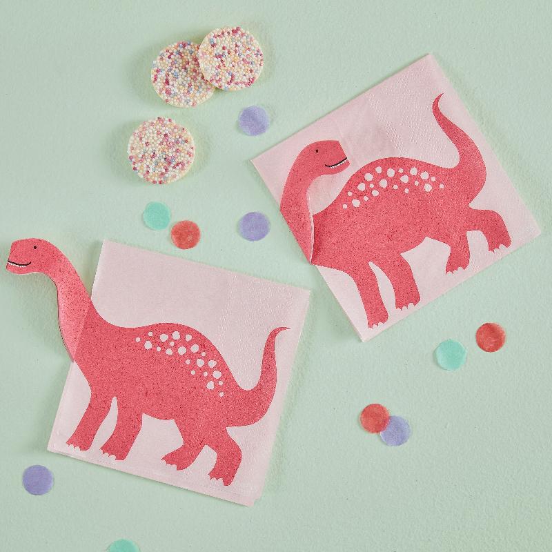 Pink Dinosaur Party Napkins by Ginger Ray UK