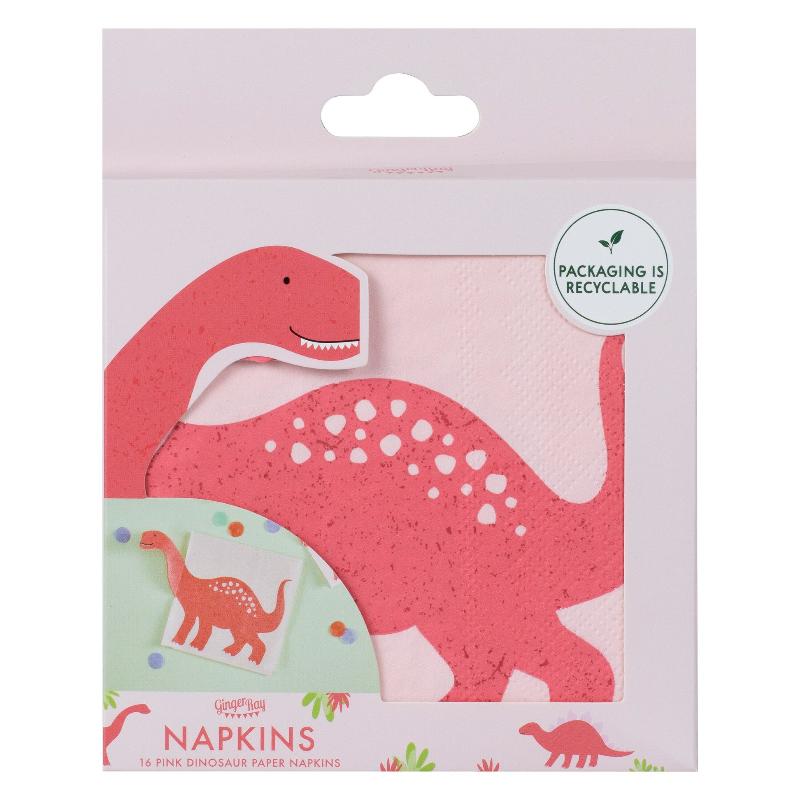 Pink Dinosaur Party Napkins by Ginger Ray UK