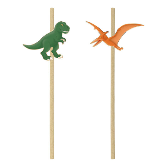 Paper Straws with Dinosaur shaped toppers for Dinosaur parties