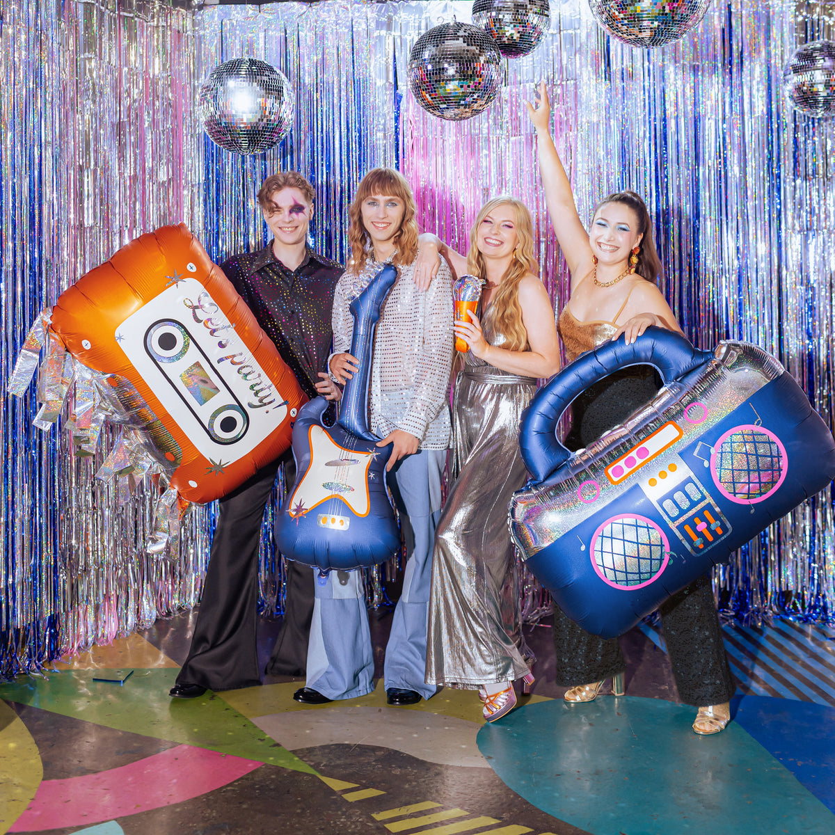 Giant cassette tape foil balloon with silver fringe