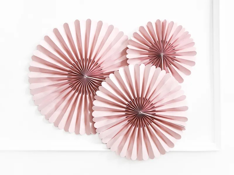 Three Paper Fan Decorations in a pale pink dusty rose