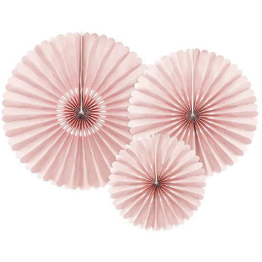 Three Paper Fan Decorations in a pale pink dusty rose