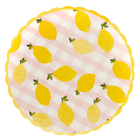 Lemon and Pink Gingham Party Plates
