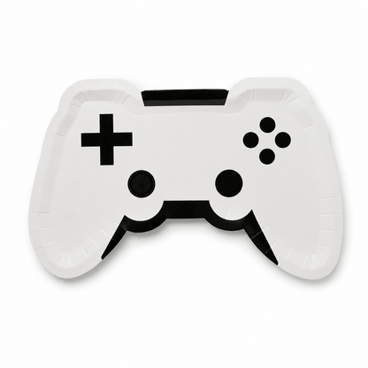 Game controller shaped paper plates for gaming themed birthday parties