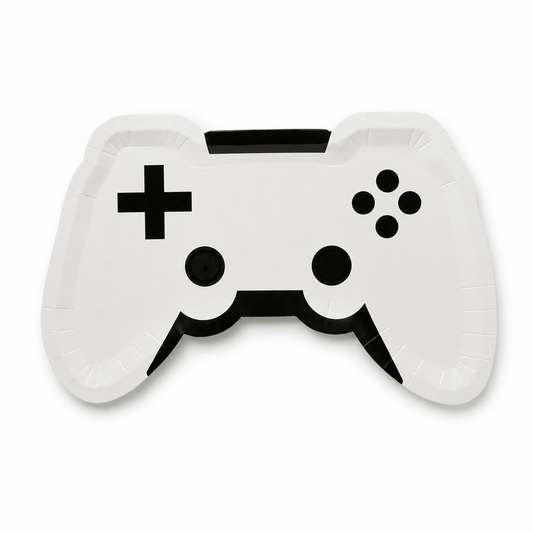 Game controller shaped paper plates for gaming themed birthday parties
