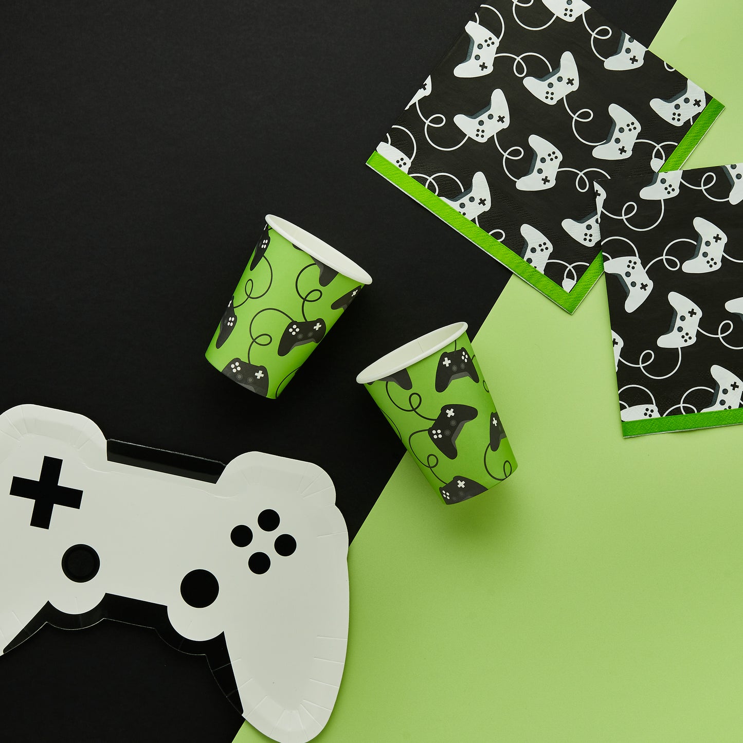 Game controller shaped paper plates for gaming themed birthday parties