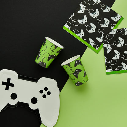 Game controller shaped paper plates for gaming themed birthday parties