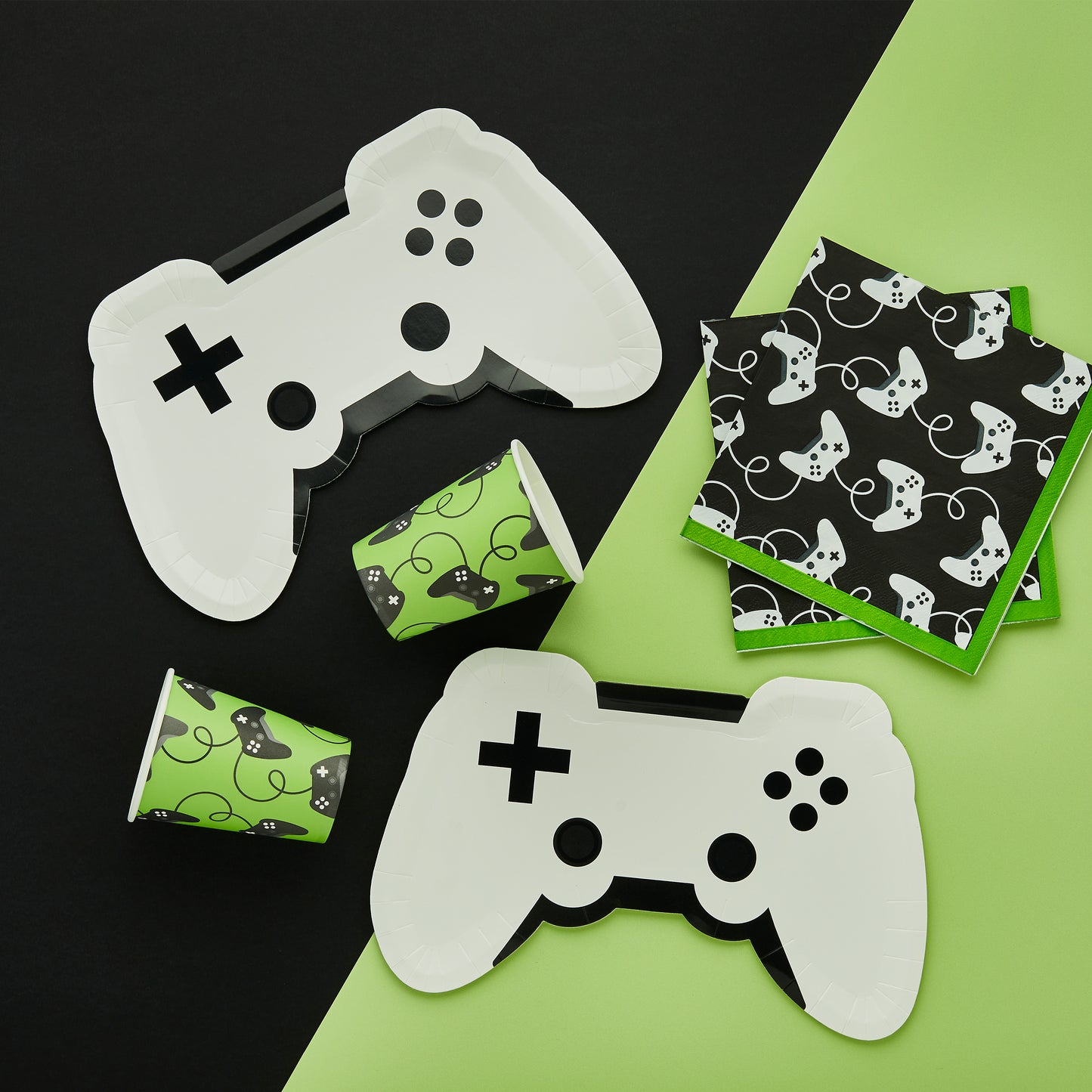Game controller shaped paper plates for gaming themed birthday parties