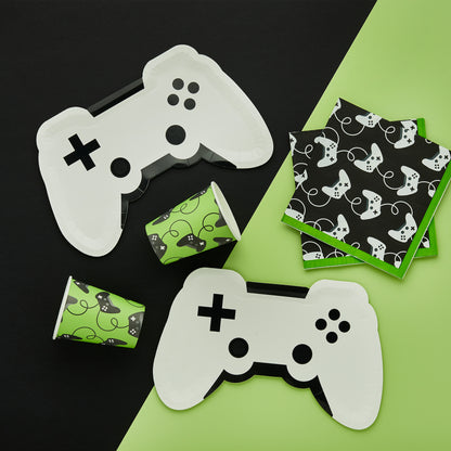 Game controller shaped paper plates for gaming themed birthday parties