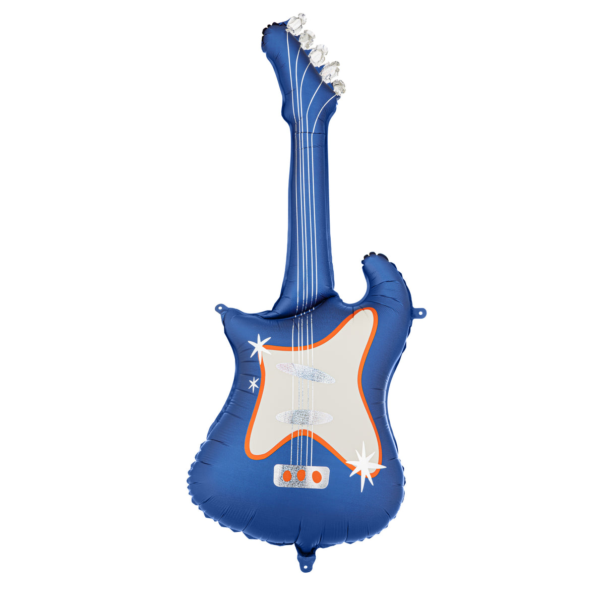 Giant navy blue electric guitar foil balloon with holographic details