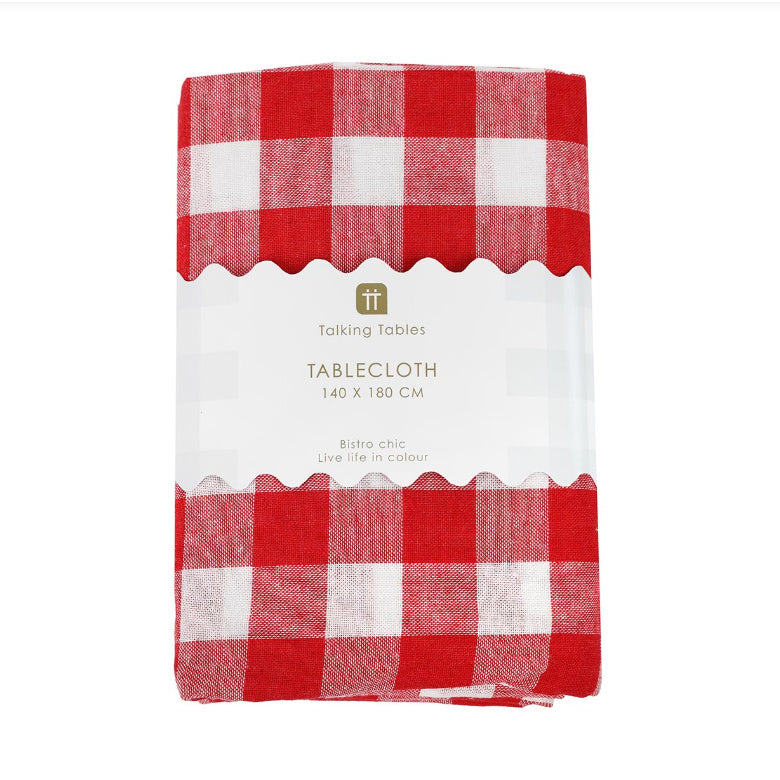 Red Gingham Fabric Tablecloth