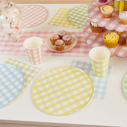 Gingham Paper Napkins in Pastel Colours - Pink, Green, Blue, Yellow