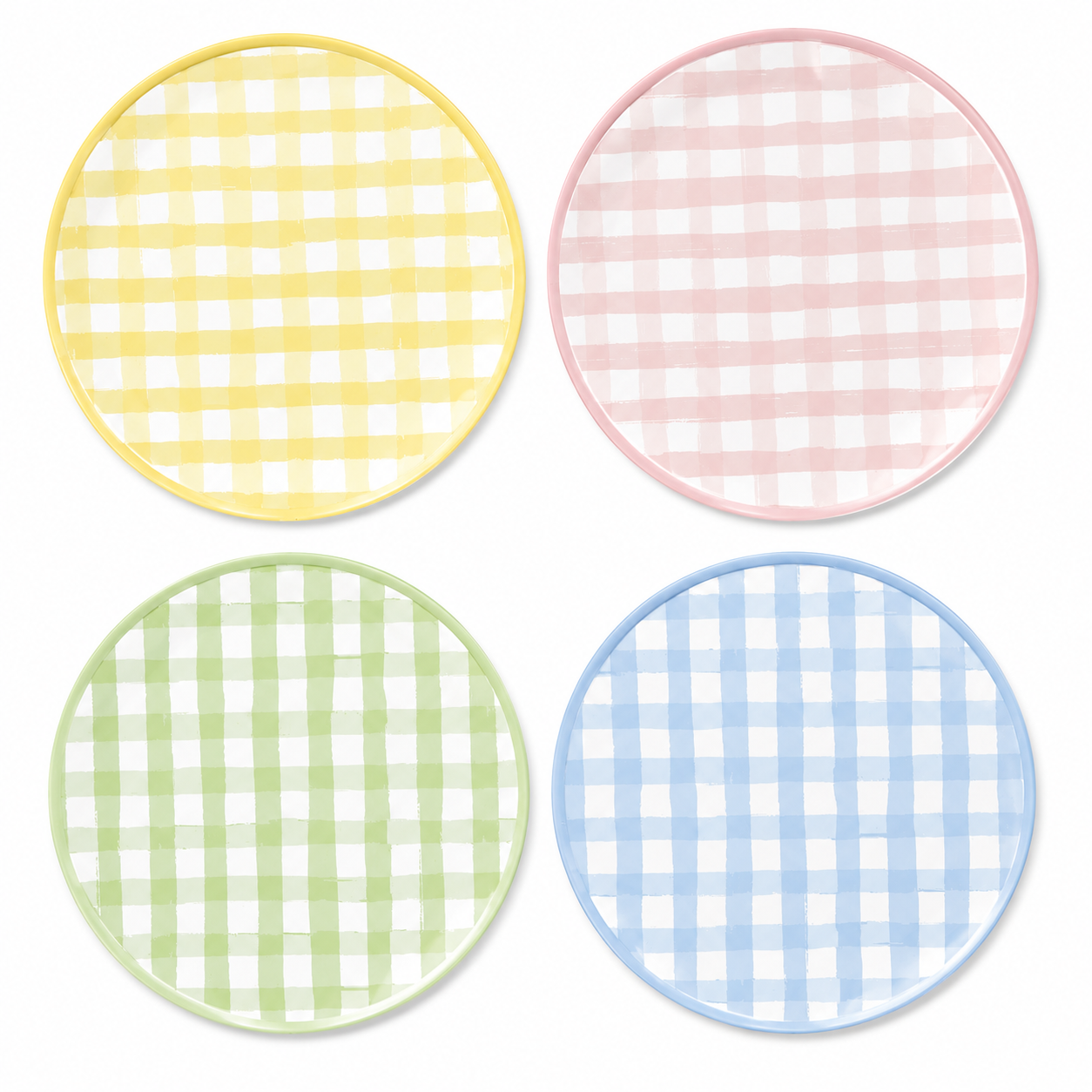 Gingham Party Plates in Pastel Shades - Yellow, Green, Pink, Blue