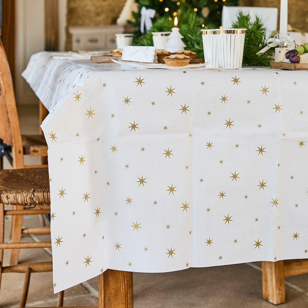 Gold Stars Paper Tablecloth