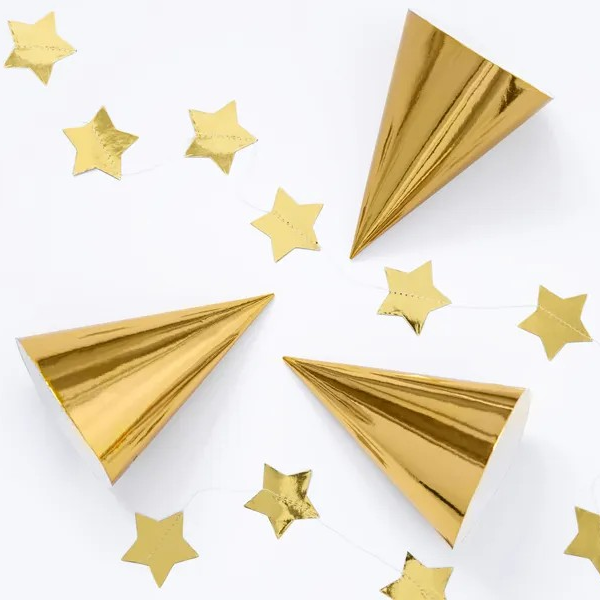 Gold Cone Party Hats (Pack of 6) | Classic Party Hats