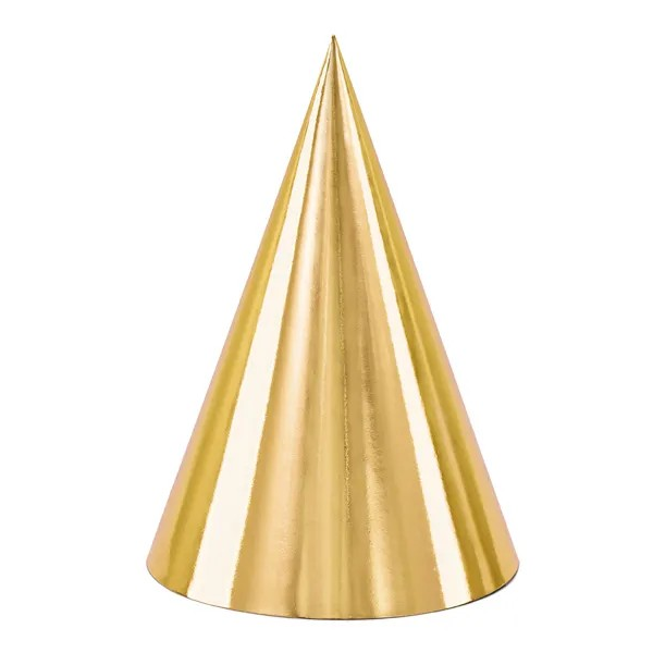 Gold Cone Party Hats (Pack of 6) | Classic Party Hats