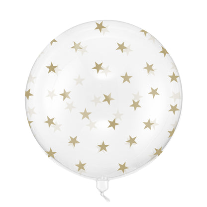 Giant clear bubble balloon printed with metallic gold stars