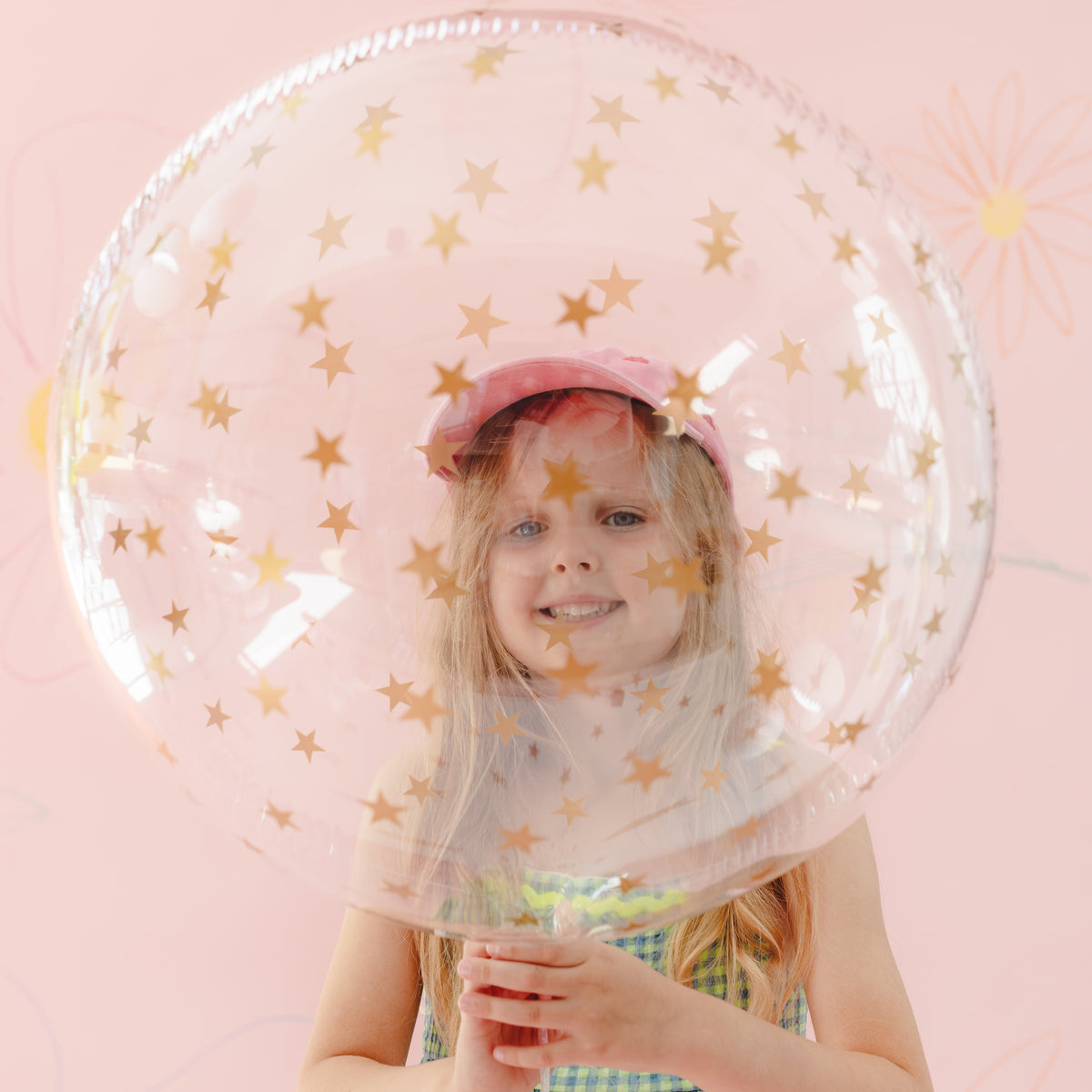 Giant clear bubble balloon printed with metallic gold stars