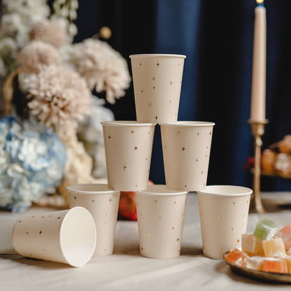Cream paper party cups with delicate metallic gold stars