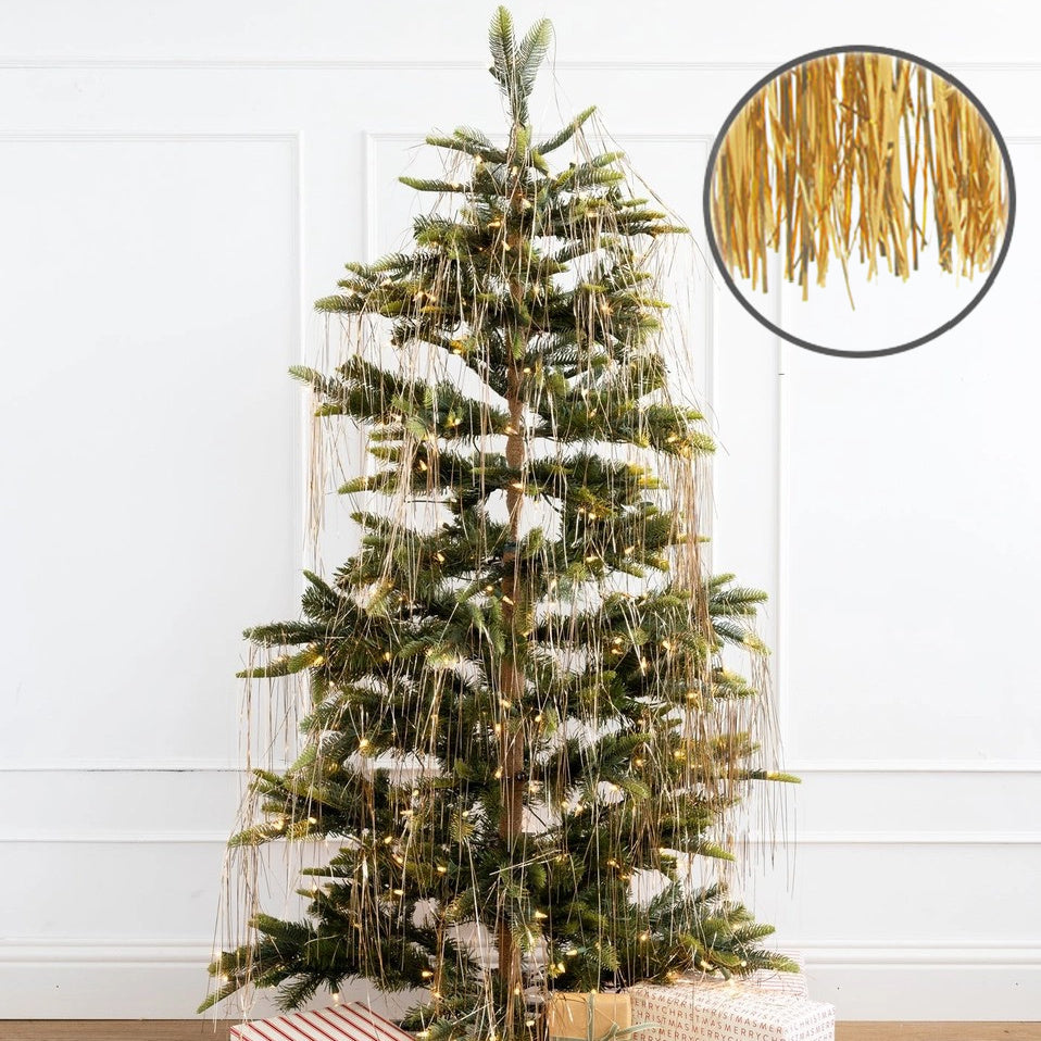 Gold Lametta tinsel on Christmas Tree