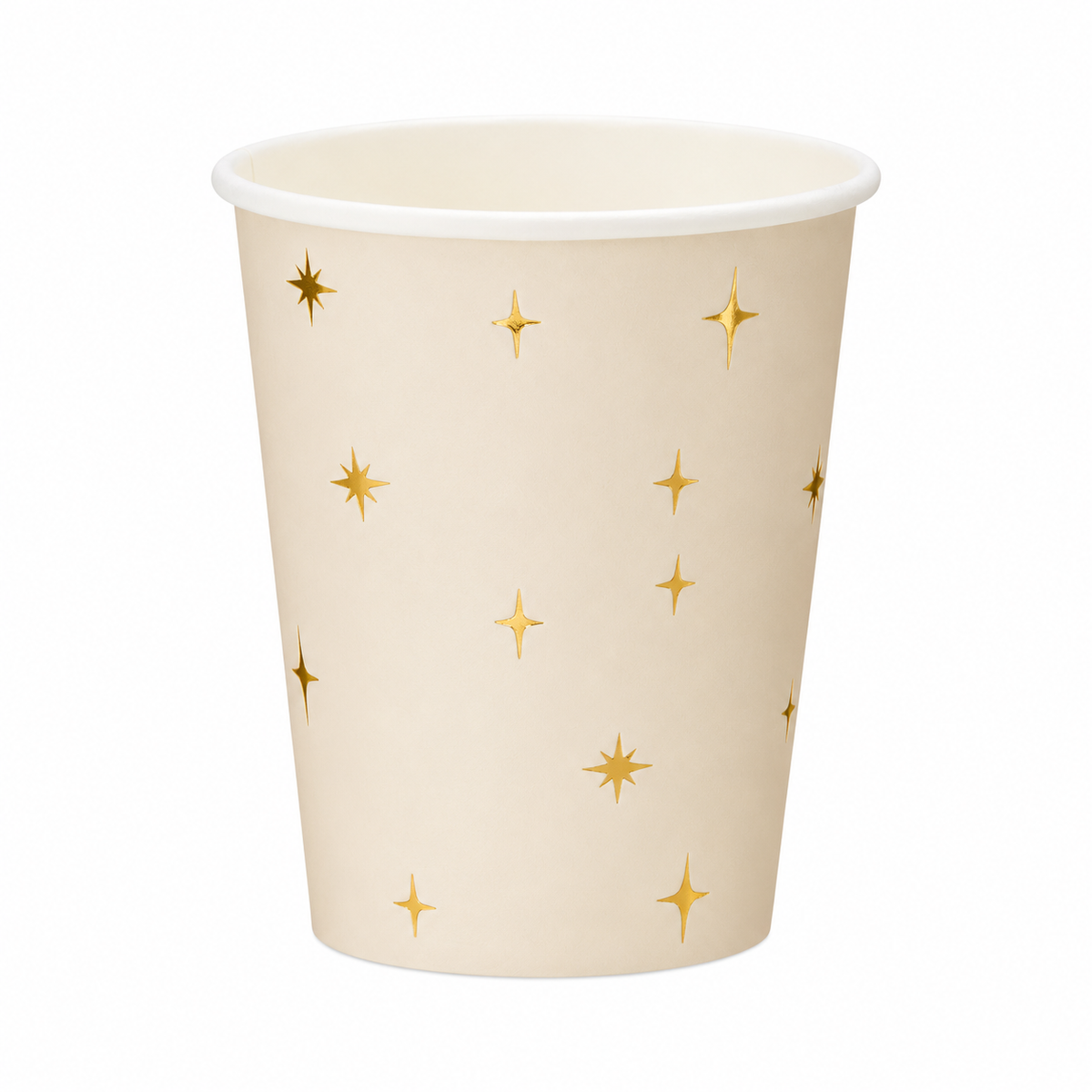 Cream paper party cups with delicate metallic gold stars