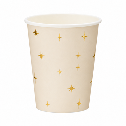 Cream paper party cups with delicate metallic gold stars
