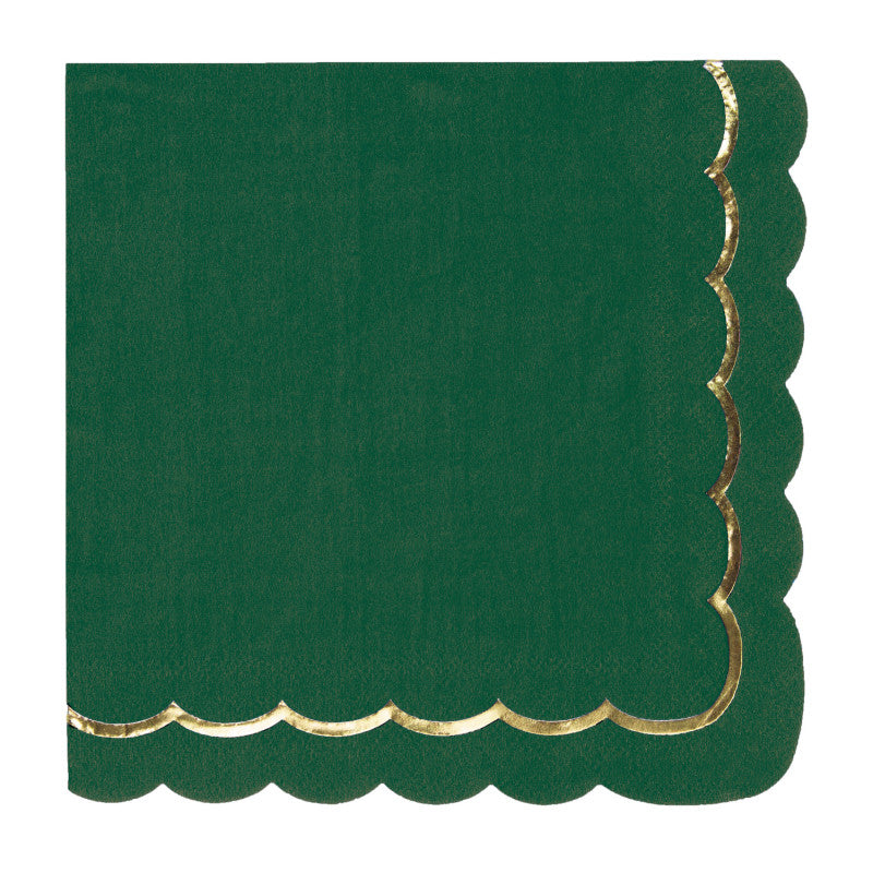 Forest Green paper napkins with gold scalloped edges for Weddings and parties UK