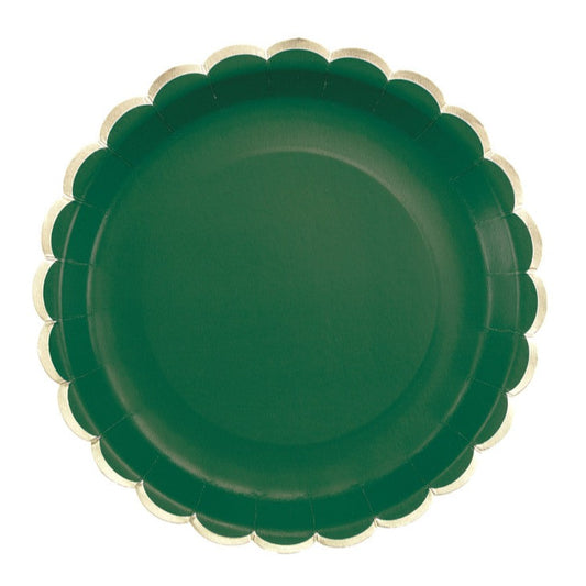 Forest green Paper party Plates with Gold Scalloped Edge perfect for Weddings and Birthdays