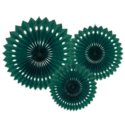 Beautiful Green Paper Fan Rosettes pack of 3