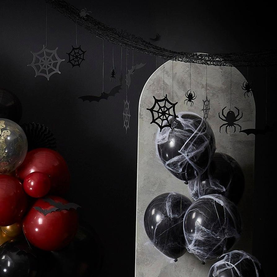 Halloween Backdrop with Hanging Spiders, Bats and Cobwebs UK