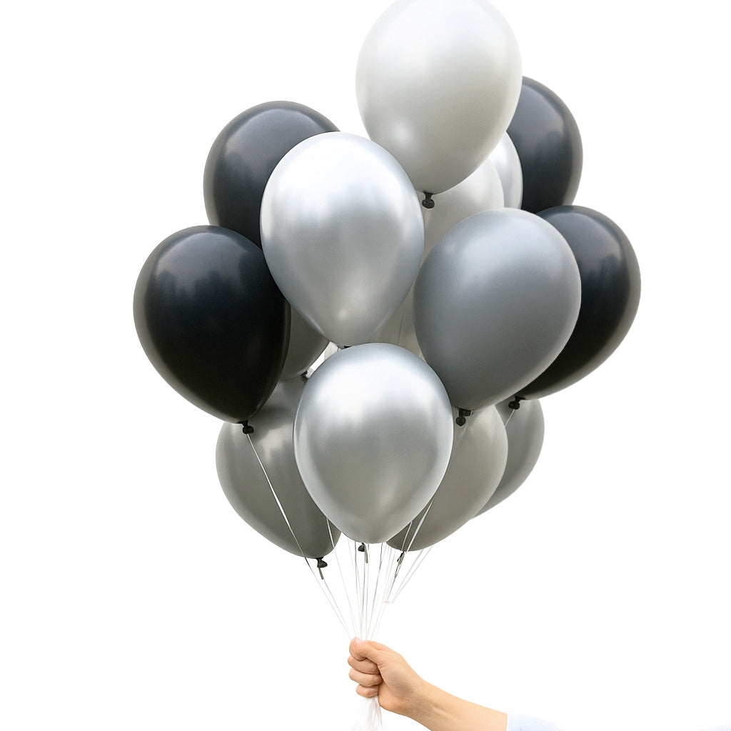 Bunch of black, white, and gray. Monochrome balloons for a halloween party