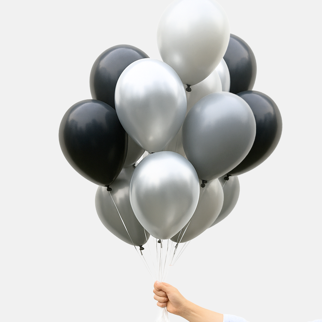 Bunch of black, white, and gray. Monochrome balloons for a halloween party