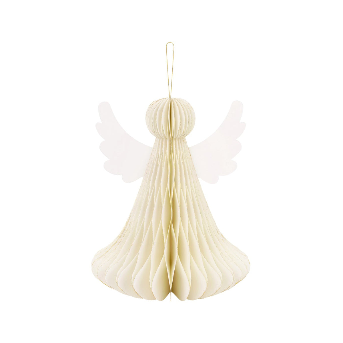 Ivory honeycomb paper angel Christmas decoration with gold detailing