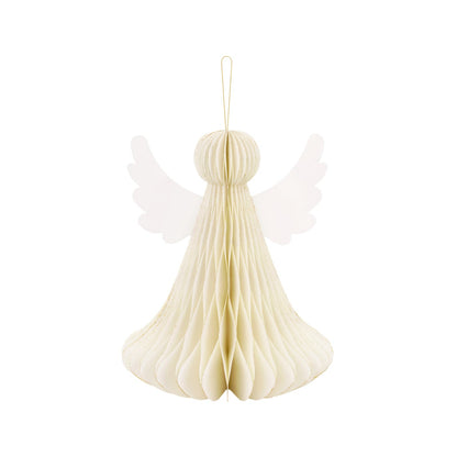 Ivory honeycomb paper angel Christmas decoration with gold detailing