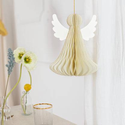 Hanging ivory paper angel Christmas decoration