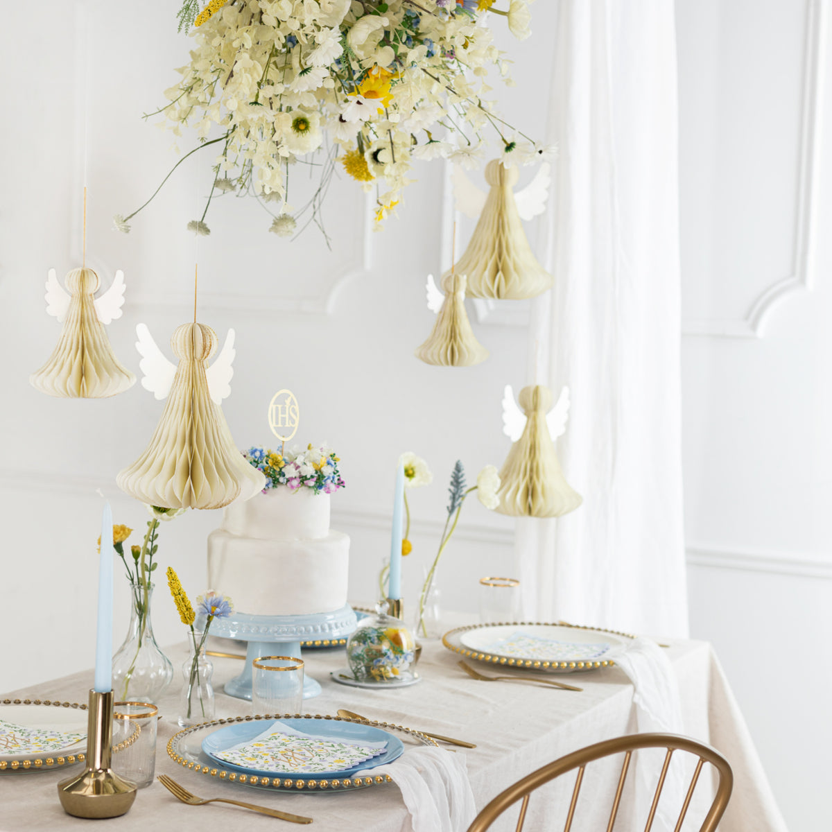 Ivory and gold paper angel Christmas decorations