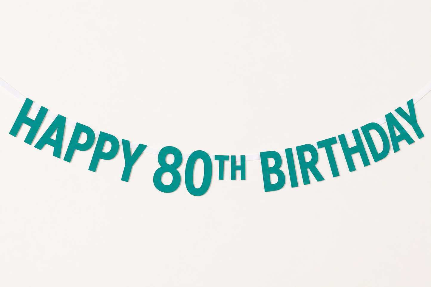 A teal 'HAPPY 80TH BIRTHDAY' Custom Made Personalised Banner Choose your Age