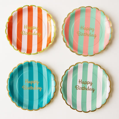 Vintage Inspired Happy Birthday Striped Paper Plates 