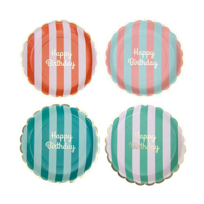 Vintage Inspired Happy Birthday Striped Paper Plates 